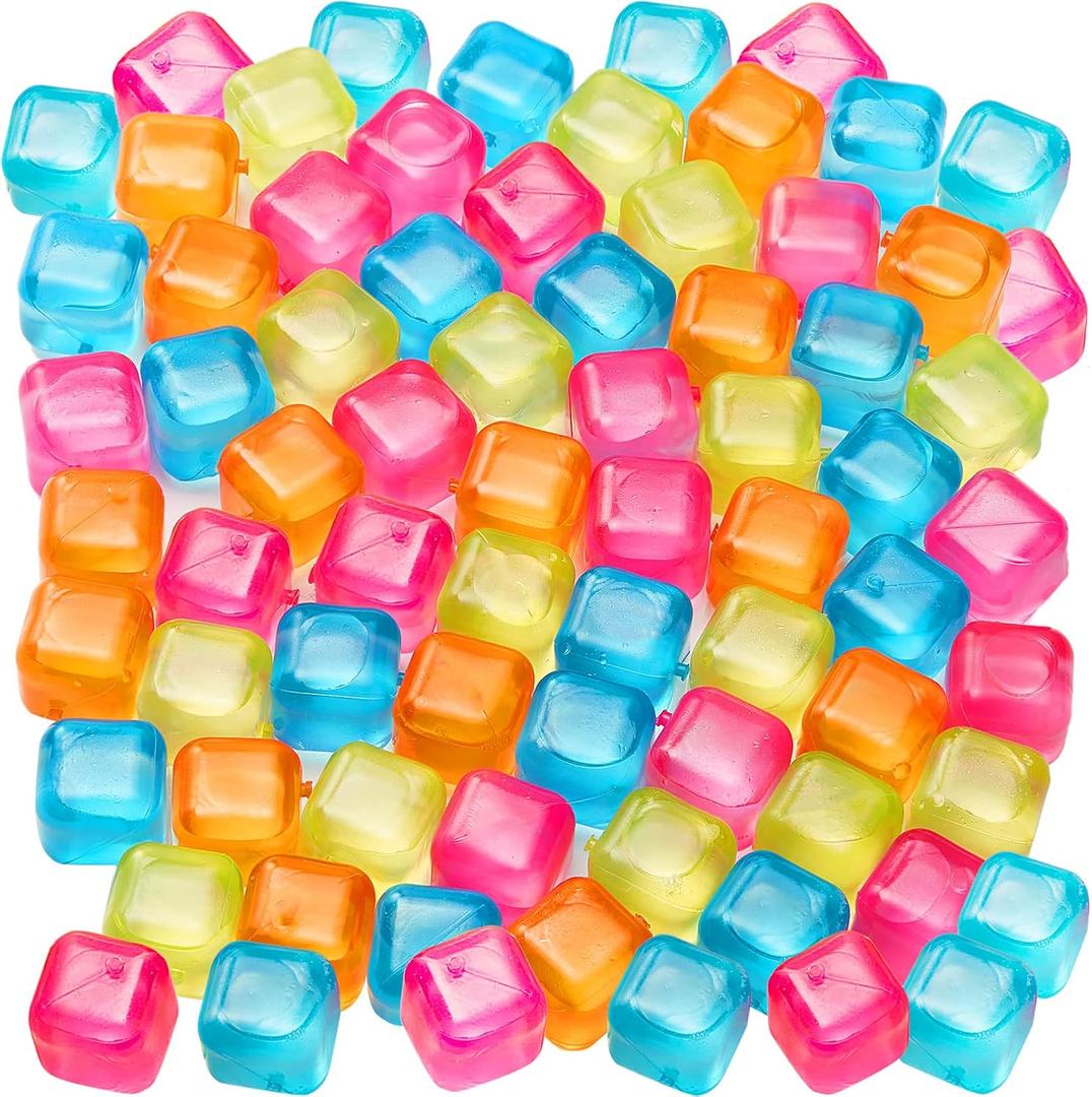 60Pcs Reusable Ice Cubes - Colorful Plastic, Non-Diluting Square Cubes for Drinks and Cocktails - Washable, Quick Frozen, BPA Free, Purified Water Filled (Multicolor)