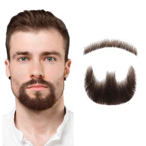 Human Hair Beard, Brown Fake Mustache, 100% Handmade Invisible Lace Based Facial Hair, Realistic Soft False Goatee Beards, For Halloween, Cosplay, Dramas, Movies, And Stage Performances