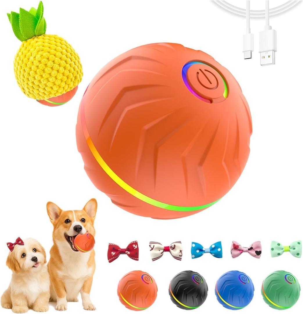 2026 T01 Interactive Dog Toys Dog Ball, Automatic Rolling and Bouncing Moving Dog Toy, Durable and USB Rechargeable, Fun Smart Toy for Puppy, Small, Medium and Large Dogs, Dog Toys to Keep Them Busy (Orange)