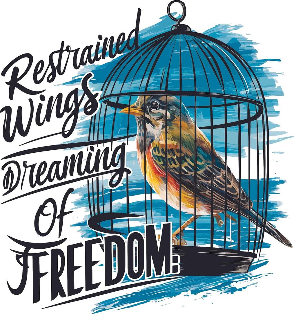 Restrained Wings Dreaming of Freedom Quote Bird in A Cage Wall Decal Wall Dcor Vinyl Sticker Size: 26 x 26