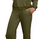 Glamaker Womens Lounge Two Piece Outfits Airport Casual Travel Crew Neck Sets Long Sleeve Tops & Wide Pants 2025 Trendy (Green, XXL)