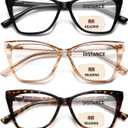 Bifocal Reading Glasses Women Cat Eye Oversized Blue Light Blocking Computer Readers Designer Clear Top Eyewear PT2001 (Bifocal / 1 Black + 1 Demi + 1 Champagne)