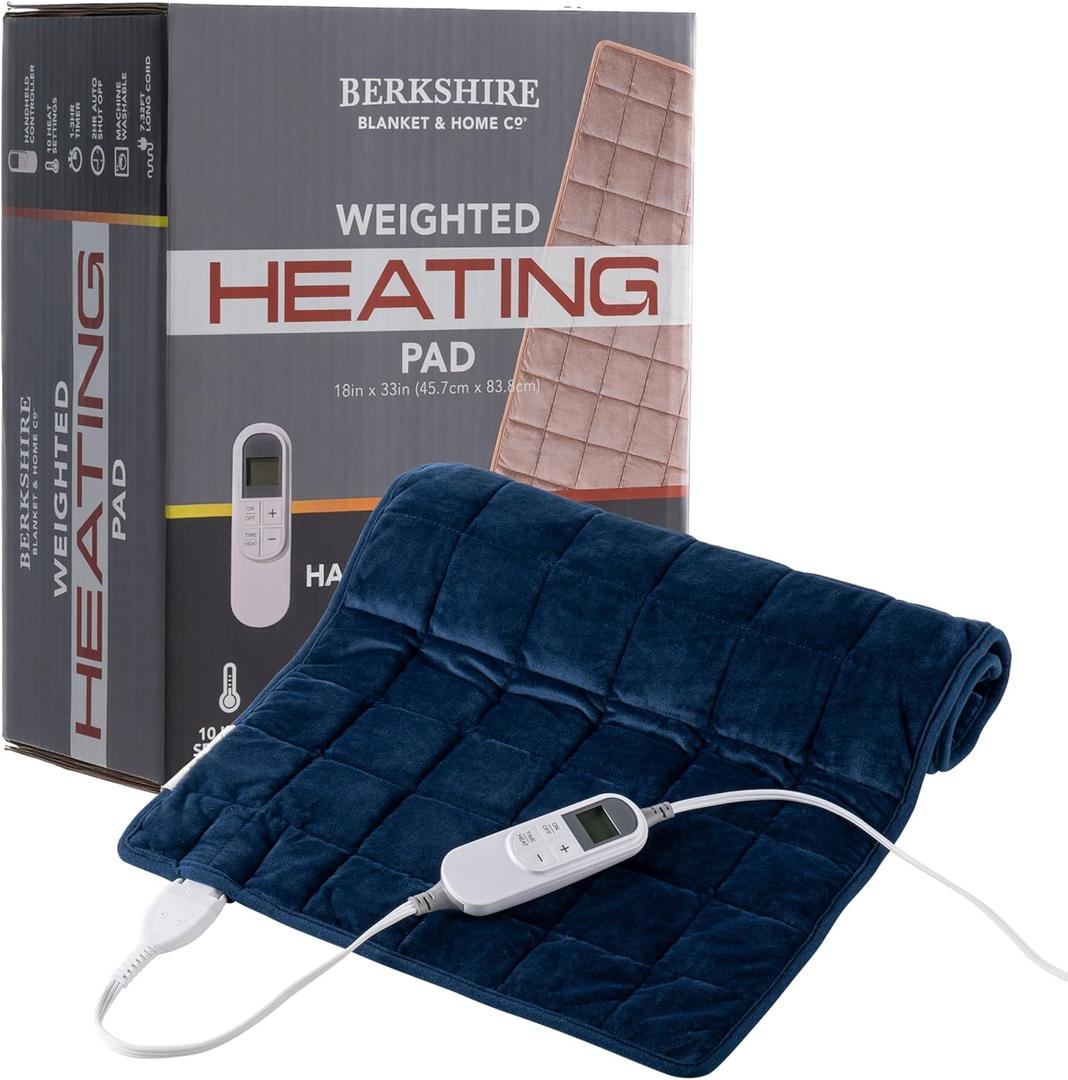 Berkshire Blanket Weighted Heating Pad - 18"x33" Electric Heat Wrap with 10 Heat Settings & Auto Shut Off - Soothing Heat Wrap for Back, Neck, Shoulders, Legs, Abdomen - Machine Washable & Portable
