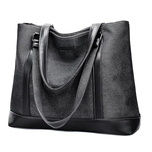 BAIGIO Laptop Tote Bag for Women 15.6 Inch, Lightweight Travel Canvas Tote Bag Purse, Large Teacher Work Shoulder Bags Handbag with Compartments, Zipper & Luggage Sleeve for School Office Daily, Grey