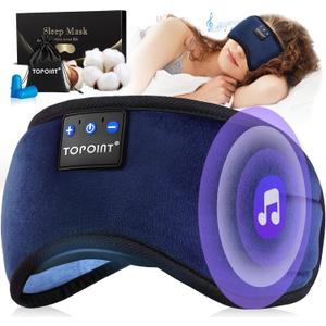 TOPOINT Sleep Headphones, Sleeping Headphones Bluetooth Sleep Mask with Bluetooth Headphones, Aid Sleep Light Blackout Sleeping Eye Mask Headphones for Sleeping Side Sleepers Men Women Girls