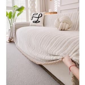 Erke Couch Cover Sheet Blanket, 3-Seat Small Size Sofa Cushion Slip Covers, L Shape Sectional Furniture Decor Protector, Machine Washable Chenille Slipcover for Pets Dogs Cats (71" x 118", Beige Coffee)