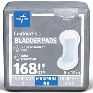 Medline ContourPlus Bladder Control Incontinence Pads, Maximum Absorbency, 6.5" x 13.5", 28 Count (Pack of 6), Count of 168
