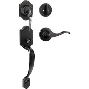Haidms Oil-Rubbed Bronze Front Door Handle and Deadbolt Set, Front Door Lock Set, Entry Door Locksets with Deadbolt Single Cylinder, Exterior Door Handle with Reversible Handle Lever
