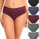 Womens Underwear Cotton Lace Panties Soft Bikini Panty Comfortable Hipster Stretch Full Ladies Briefs 5 Pack, Large
