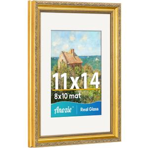 Vintage 11x14 Picture Frame,Antique Gold Photo Frames with Real Glass Front,Ornate Picture Frames Display 8x10 with Mat or 11x14 Frame Without, Wall Dcor,1 Pack,Gold