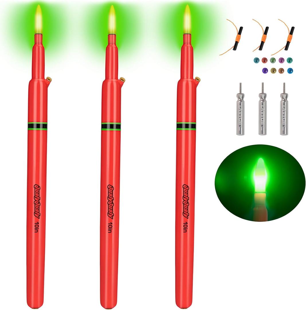 QualyQualy Catfish Fishing Bobbers, Weighted Catfish Pole Floats/LED Fsihing Bobber, 3PCS High Visibility Wood Pole Fishing Float, 10"-3Pcs