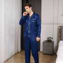 2 x Men's Silky Satin Pajama Sets Mens Sleepwear Big and Tall Pajamas for Men Loungewear Summer Pjs Lounge Set M-5XL (Blue, XL)