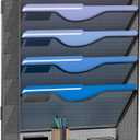 6 Tier Hanging File Organizer, Mesh Wall File Holder Paper Folder Rack with Bottom Flat Tray for Office Home, Black