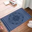 Nautical Compass Indoor Door Mat - 20"x31.5", Non-Slip Welcome Mat for Patio, Navy Blue Striped Coastal Compass Front Door Rug for Entry, Low-Profile Doormat Entrance Rug for Kitchen/Bathroom