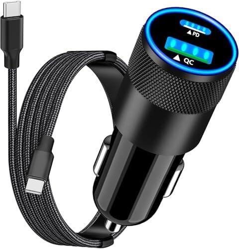 【Apple MFi Certified】iPhone 16 Car Charger, Rombica 52.5W PD/QC Car Power Cigarette Lighter Adapter USB C Fast Charging with Type-C Braided Cord for iPhone 16/16 Pro Max/15/15 Pro/Galaxy S25/S24/Pixel, 2 packs 