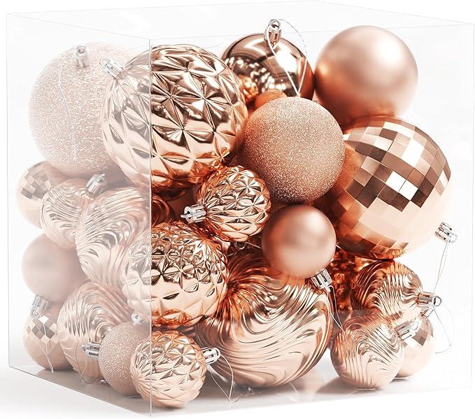 Annecy Christmas Tree Ornaments - 36 PCS Shatterproof Christmas Ball Ornaments Set for Holiday, Wreath & Party Decorations (Multi-Size, Rose Gold)
