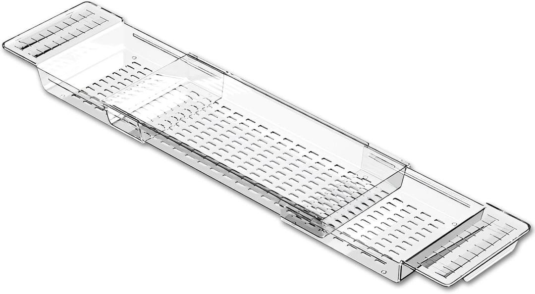 Acrylic Bathtub Tray for Large Soaking Tub, Tub Tray for Bathtub Expandable for Women Relaxing with Anti-Slip mat (Transparent)