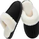 OOW Fuzzy Slippers for Women Cozy Faux Fur House Shoes Winter Warm Memory Foam Slippers for Indoor and Outdoor (Black,Size 40-41)