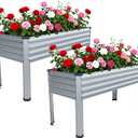 Vengarus Galvanized Raised Garden Bed Outdoor with Legs, 481830in Metal Elevated Raised Planter Box for Backyard, Patio, Balcony, 300lb Capacity, Silver (2PCS), Sliver