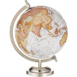 Abbott Collection 57-LATITUDE-05 Spinning Small Decorative Globe, White/Silver, 11" H