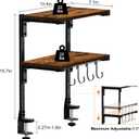 Clamp-on Desk Shelf, 13 inch Above or Below Desk 2-Tier Shelving, Adjustable Metal Storage Tray for Gaming Devices or Office Desk Accessories and More, Brown, Patent Pending