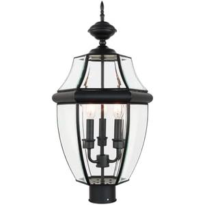 Kalium Outdoor Post Lights, 3 Light Lamp Post Light Fixture Hardwired with Clear Beveled Glass, 23" Large Waterproof Lamp Pillar Fixtures for Yard Pathway Porch Patio 60W Matte Black