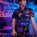 uideazone Mens Funny Hawaiian Shirts 3D Graphic Button Down Short Sleeve Tropical Holiday Beach Aloha Shirt (XX-Large, Neon Music)