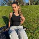 OQQ Womens Tank Tops with Medium Support Removeable Bra Crew Neck Stretch Casusal Crop Camis Black (Black, XL)