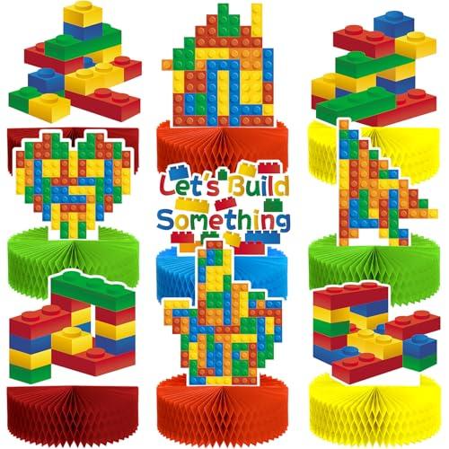 9 Pieces Building Block Birthday Party Supplies Building Block Honeycomb Centerpieces Boy Girl Birthday Party Decorations Brick Themed Table Centerpiece Classic Cake Topper Table Decor