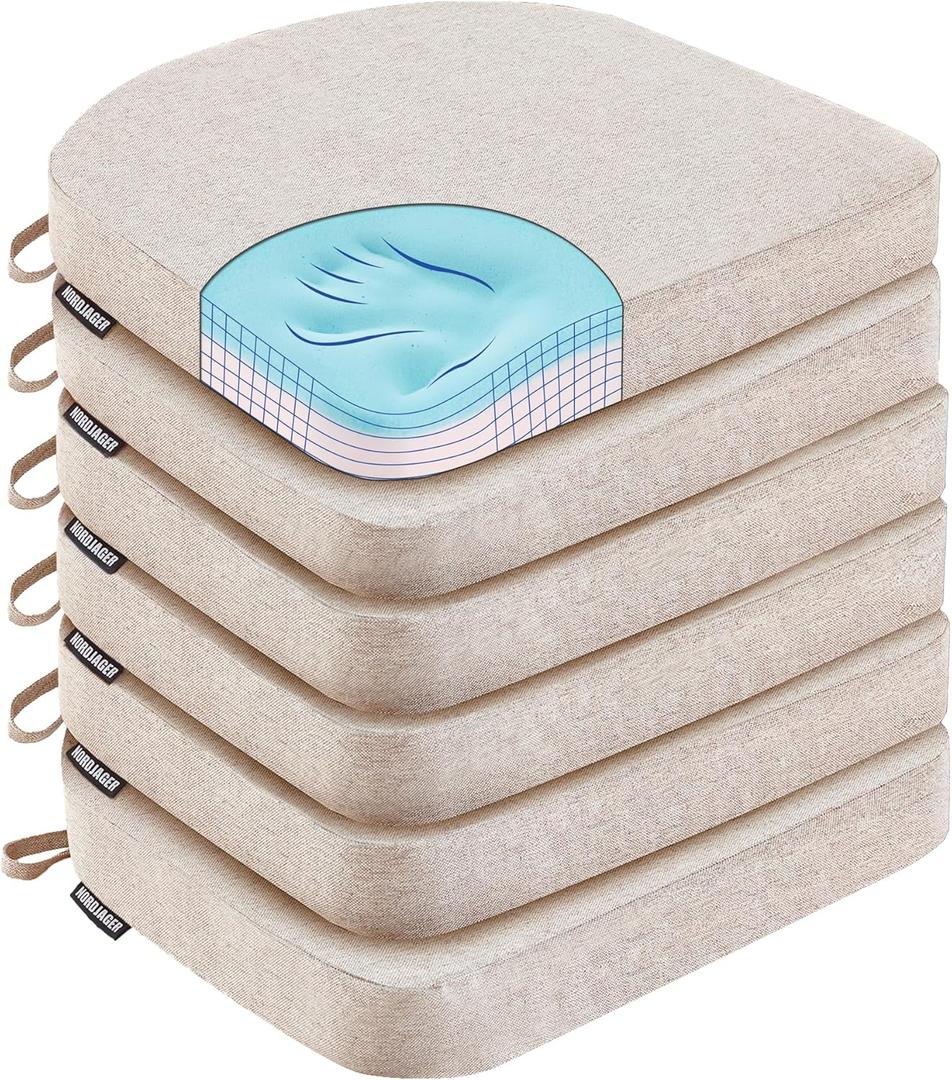 Dining Chair Cushions Set of 6 Memory Foam Chair Cushion, Comfortable Dining Chair Pad Removable Slip Resistant Kitchen Chair Seat Cushion (6 Piece, Beige) (6 Count (Pack of 1))