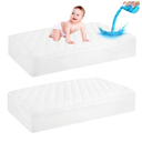 GRT 2 Pack Waterproof Crib Mattress Protector, Quilted Baby Mattress Cover Fitted Deep Pocket from 4" up to 9", Extra Soft Breathable & Noiseless Toddler Mattress Pad 52"x28", White