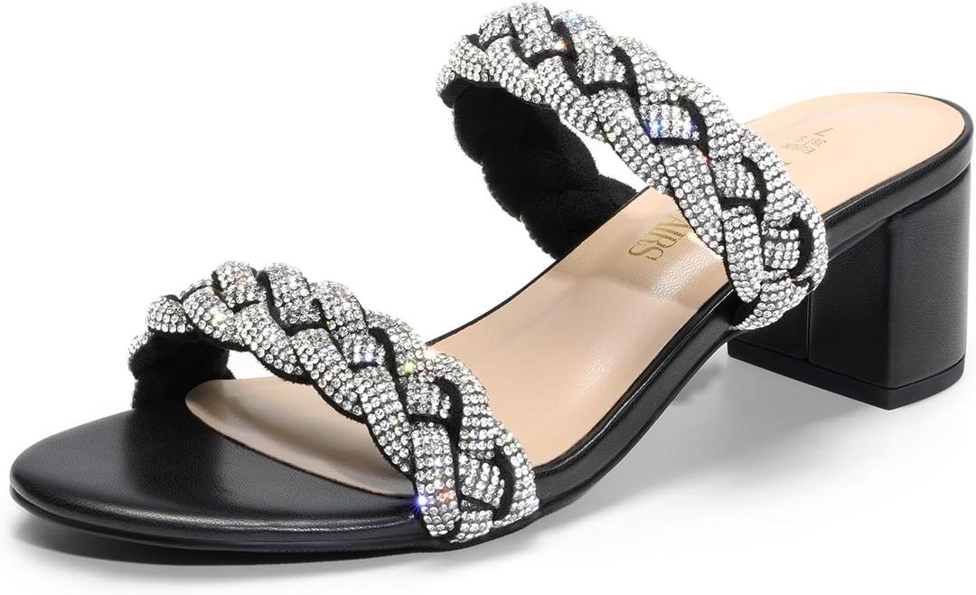 DREAM PAIRS Women's Two Braided Strap Low Heels for Women Open Toe Block Chunky Heels Sandals Holiday Party Wedding Dress Pumps Shoes (9.5)