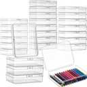 25 Pcs Plastic Crayon Box with Lid 4.53 x 3.35 x 1.1 Inches Clear Small Storage Box Holder Stackable Pencil Case Organizer Container Bulk for Art Crafts Jewelry Beads Office Supplies