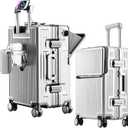 2-Piece Hardshell Zipperless Luggage Set, 20/26" Aluminum Frame Hardshell Spinner Luggage, Airline Approved Carry-On Luggage, TSA Lock, 360 Quiet Wheels With Cup Holder (silver)