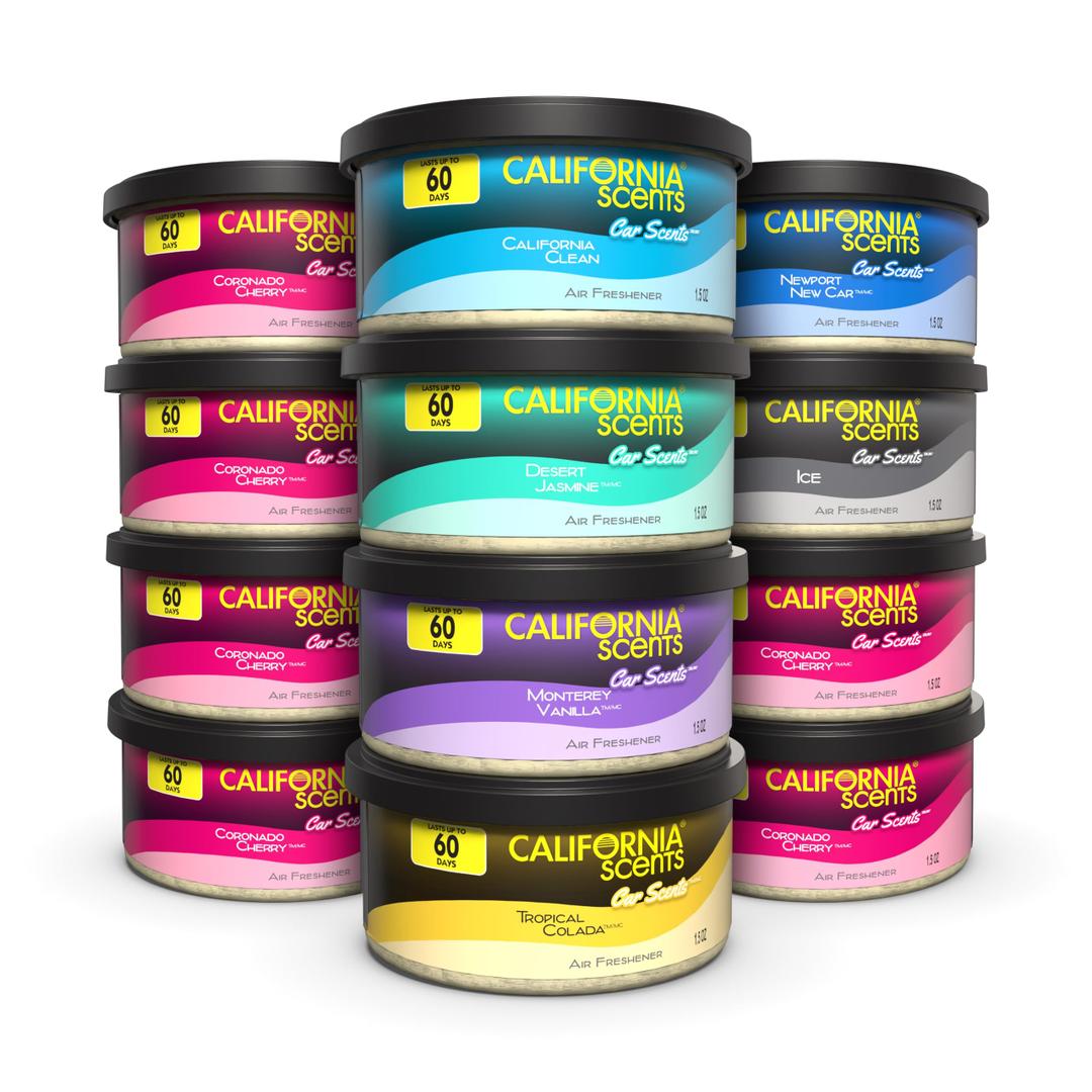 California Scents Can Air Freshener and Odor Neutralizer, Set of 6 Spillproof Cans for Home and Car, Assorted Scents, 1.5 Oz Each 