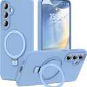 Designed for Samsung Galaxy S24 Plus 6.7'' with Magnetic Ring Stand[Compatible with Mag-Safe][Military-Grade Protection] Slim Liquid Silicone S24 Plus Phone Case for Men Wowen,Blue