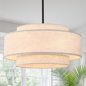 19.7" Modern Drum Chandelier, 4-Light Black Light Fixture