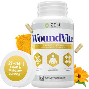 Zen Nutrients WoundVite Pre & Post Surgery Support, Scar & Wound Care, Scar Treatment, Plastic & General Surgery, Heal Faster & Aids in Recovery Time w/ Bromelain, Turmeric & Arnica - 60 Vegan Caps (60 Count (Pack of 1)) BB: 12/2027