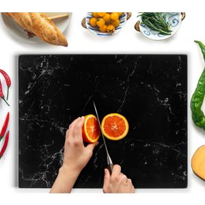 Kitchenville Glass Cutting Board 20”x16”: Tempered Glass Kitchen Counter Protector - Durable- Scratch-Resistant, Heat-Proof - Design 1 - Black Marble Effect