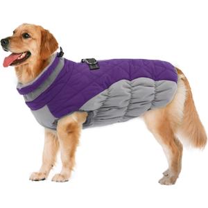 Lelepet Dog Coat Warm Dog Winter Coat Waterproof Dogs Jacket with Harness Built in Reflective Pet Fleece Vest Zip-Up Cold Weather Coats for Large Dogs Turtleneck & Windproof Coats Pitbull Purple 2XL