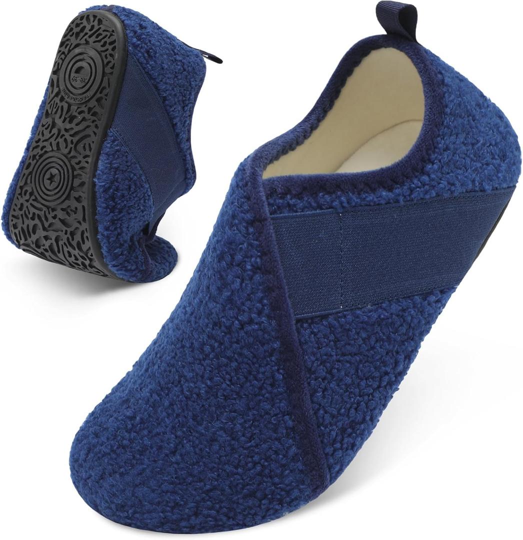 Besroad House Slippers for Women Men Comfy Barefoot Slippers Sock Furry Slip On House Shoes with Soft Rubber Sole for Bedroom Home Travel Yoga (5.5-6.5 Women/4-5 Men, Navy)