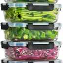 5-Piece Set, 36 oz Glass Meal Prep Containers with Snap-Lock Lids, Airtight Lunch Containers, Microwave, Oven, Refrigerator & Dishwasher Safe, Black