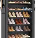 VTRIN Vertical Narrow Shoe Rack Organizer Tall Shoe Rack for Closet Entryway 10 Tier Non-Woven Cover Shoe Shelf Holds 36-41 Pairs Free Standing Shoe Storage Cabinet with Dustproof Cover, Black