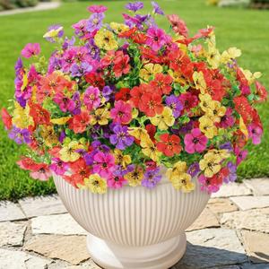2 x Lifewit Artificial Flowers for Outdoor Indoor, 12 Bundles Plastic Fake Flowers Daisy with Eucalyptus Leaves for Home Garden Decor, Porch, Window Box(Mix for Fuchsia Purple Yellow Red)