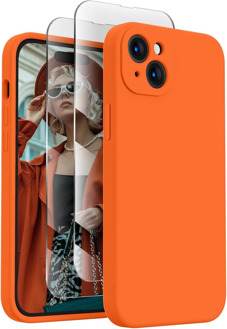 FireNova Designed for iPhone 15 Case, Silicone Upgraded [Camera Protection] Phone Case, Soft Anti-Scratch Microfiber Lining Inside, 6.1 inch, Neon Orange