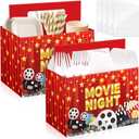2PCS Movie Night Utensil Holder Disposable Utensil Caddy for Movie Night Supplies Cutlery Holder with Handles for Birthday Party Decorations Paper Cutlery Caddy for Cups Spoons Forks Napkins Plates