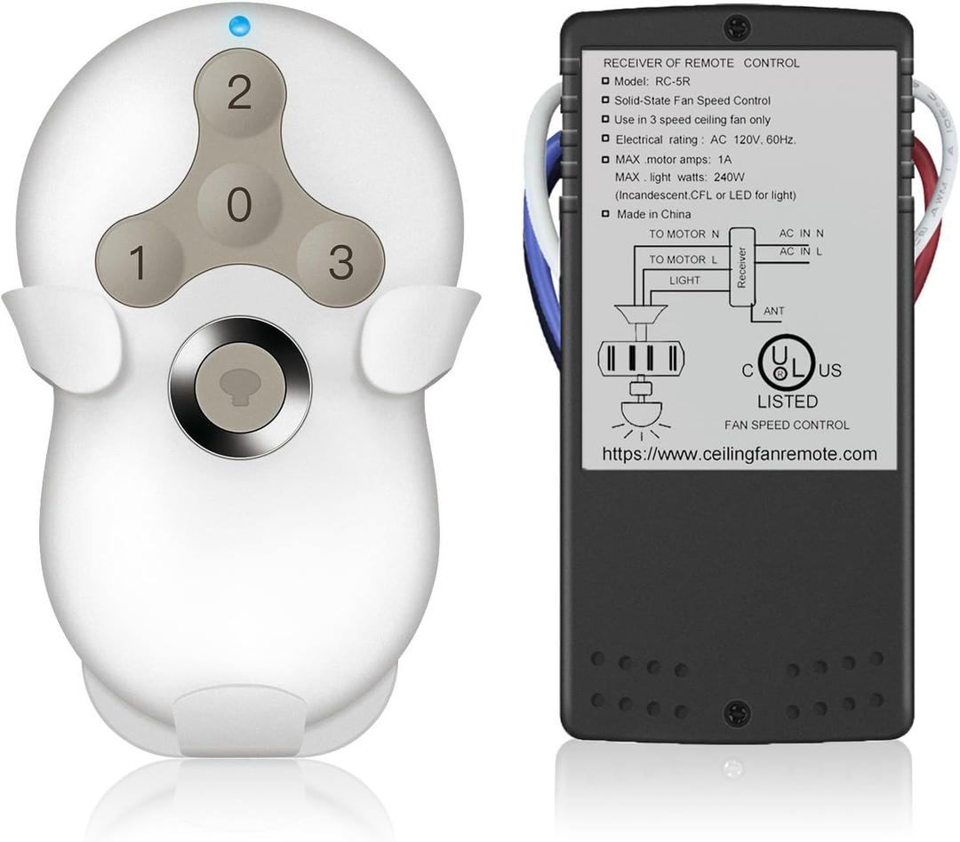 Universal Ceiling Fan Remote Control Kit, Compatible with Hunter, Harbor Breeze Hampton Bay, 3-Speed Control Fans with Dimmer, Remote Works with Hunter 99122 99123 99600