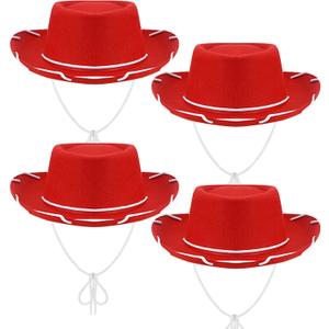 Geyoga Kids Felt Cowboy Hat 4 Pieces Western Toddler Cowgirl Hat Christmas Costumes Hat for Children Birthday Party (Red)
