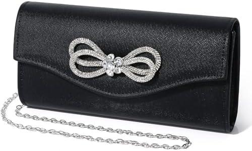 DETARA Women Evening Handbag Shiny Crystal Bow Flap Clutch Purse for Women Wedding Party Prom Purse