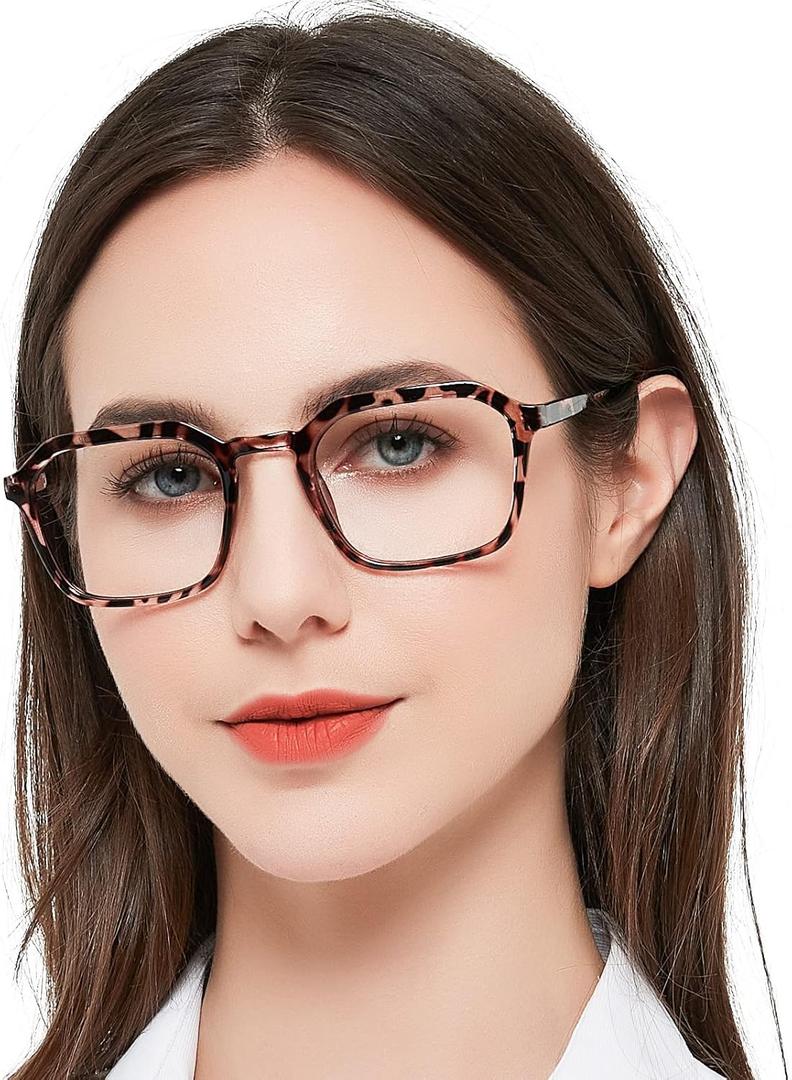 Large Reading Glasses Women Trendy Thick Square Readers 1.0 1.25 1.5 1.75 2.0 to 4.0 5.0 6.0 Spring Hinge (Slim Rim-leopard)